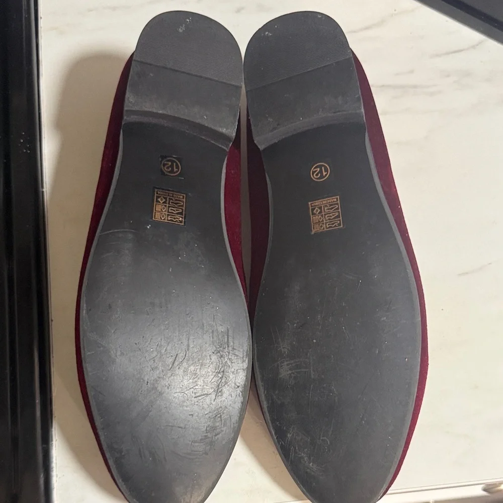 EUC Red Velvet Loafers with Gold Accent - Picture 9 of 12